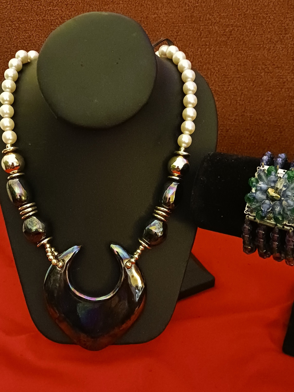 Iridescent Black Pearl Crescent Statement Necklace